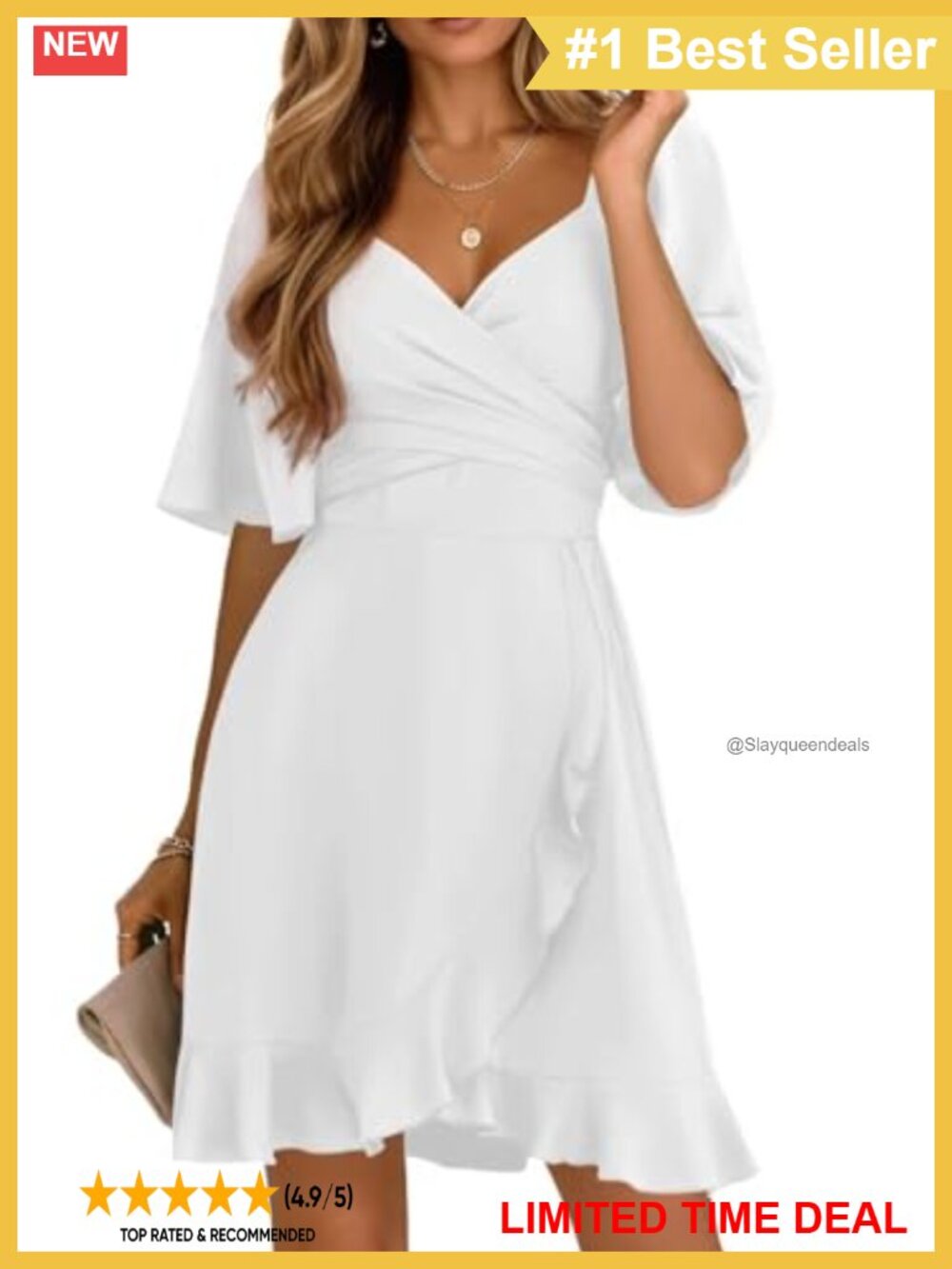Dokotoo Wrap V Neck Mini Dress Smocked Waist Flowy A-Line Summer